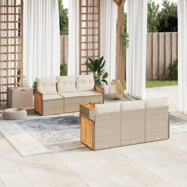 ARDEBO.de - 7-tlg. Garten-Sofagarnitur mit Kissen Beige Poly Rattan