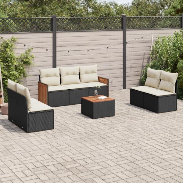 ARDEBO.de - 8-tlg. Garten-Sofagarnitur mit Kissen Schwarz Poly Rattan