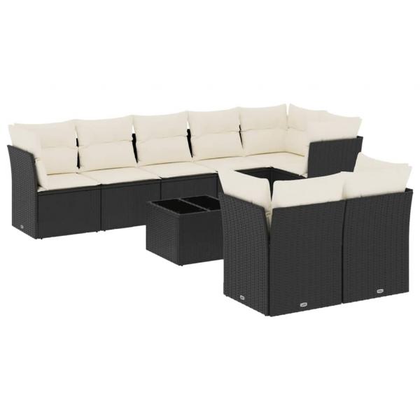 9-tlg. Garten-Sofagarnitur mit Kissen Schwarz Poly Rattan