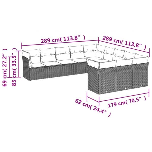 11-tlg. Garten-Sofagarnitur mit Kissen Schwarz Poly Rattan