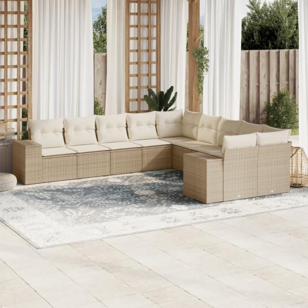 ARDEBO.de - 10-tlg. Garten-Sofagarnitur mit Kissen Beige Poly Rattan