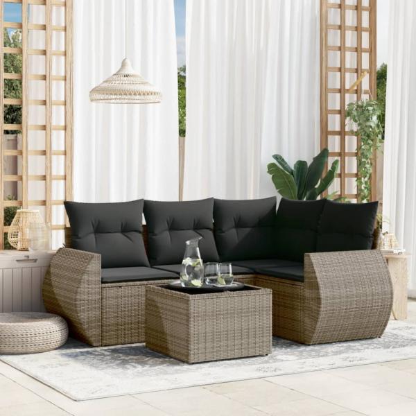 ARDEBO.de - 5-tlg. Garten-Sofagarnitur mit Kissen Grau Poly Rattan