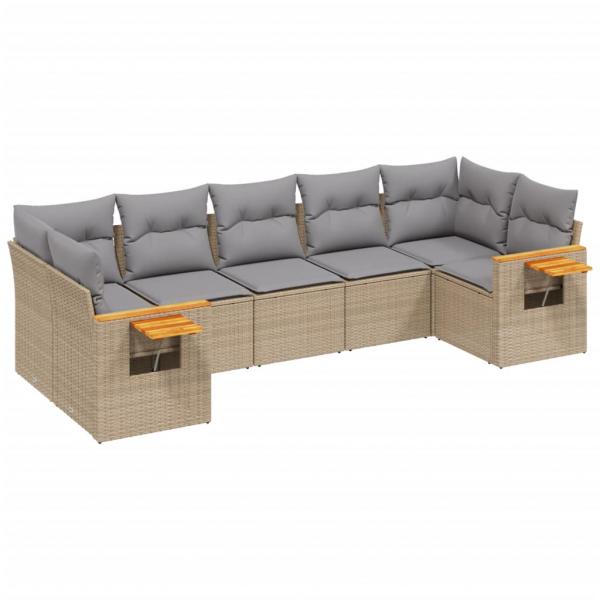 7-tlg. Garten-Sofagarnitur mit Kissen Beige Poly Rattan