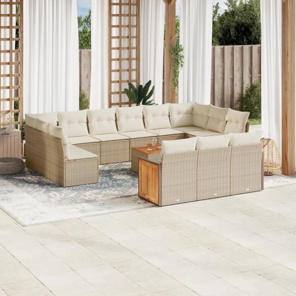 ARDEBO.de - 14-tlg. Garten-Sofagarnitur mit Kissen Beige Poly Rattan