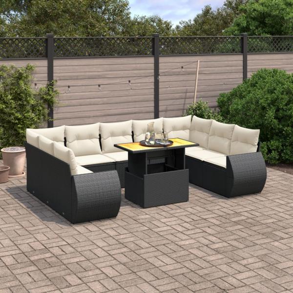 ARDEBO.de - 10-tlg. Garten-Sofagarnitur mit Kissen Schwarz Poly Rattan