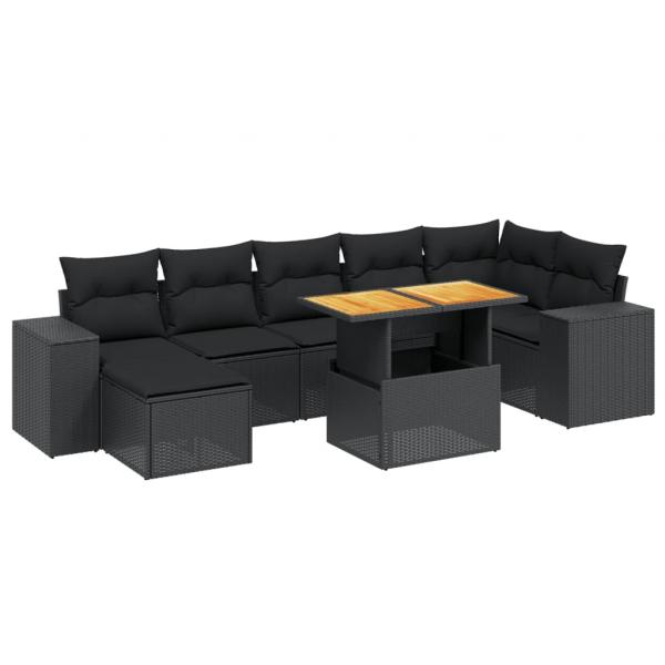 8-tlg. Garten-Sofagarnitur mit Kissen Schwarz Poly Rattan