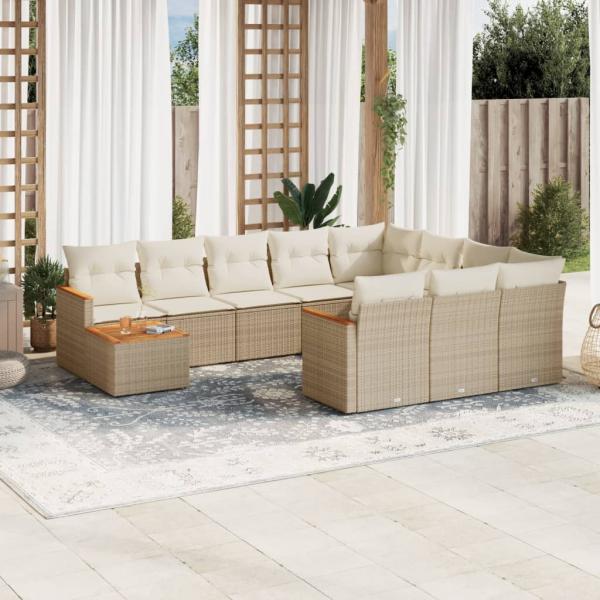 ARDEBO.de - 11-tlg. Garten-Sofagarnitur mit Kissen Beige Poly Rattan