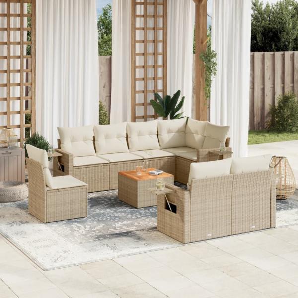 ARDEBO.de - 9-tlg. Garten-Sofagarnitur mit Kissen Beige Poly Rattan