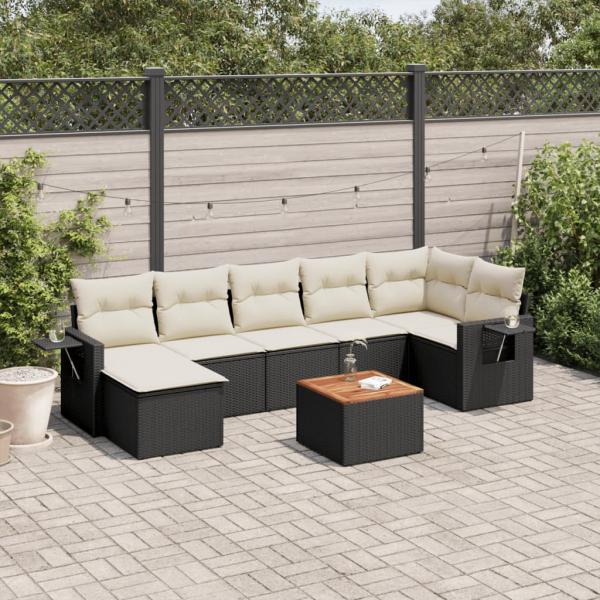 ARDEBO.de - 8-tlg. Garten-Sofagarnitur mit Kissen Schwarz Poly Rattan