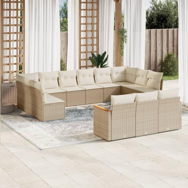 ARDEBO.de - 13-tlg. Garten-Sofagarnitur mit Kissen Beige Poly Rattan