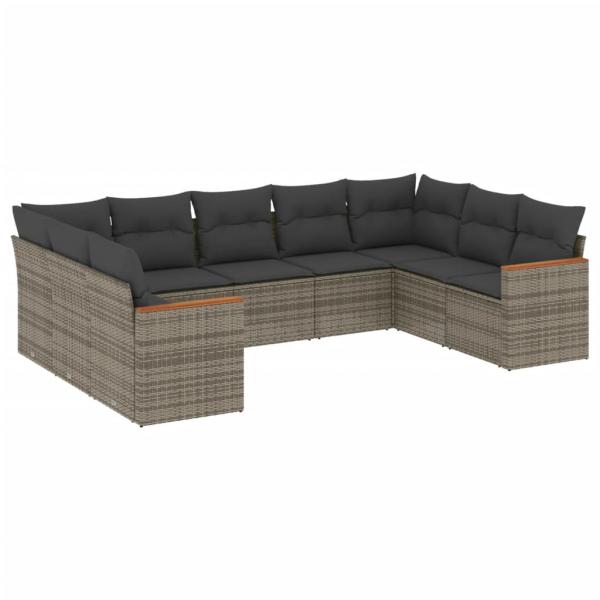 9-tlg. Garten-Sofagarnitur mit Kissen Grau Poly Rattan