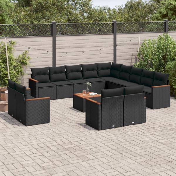 ARDEBO.de - 14-tlg. Garten-Sofagarnitur mit Kissen Schwarz Poly Rattan