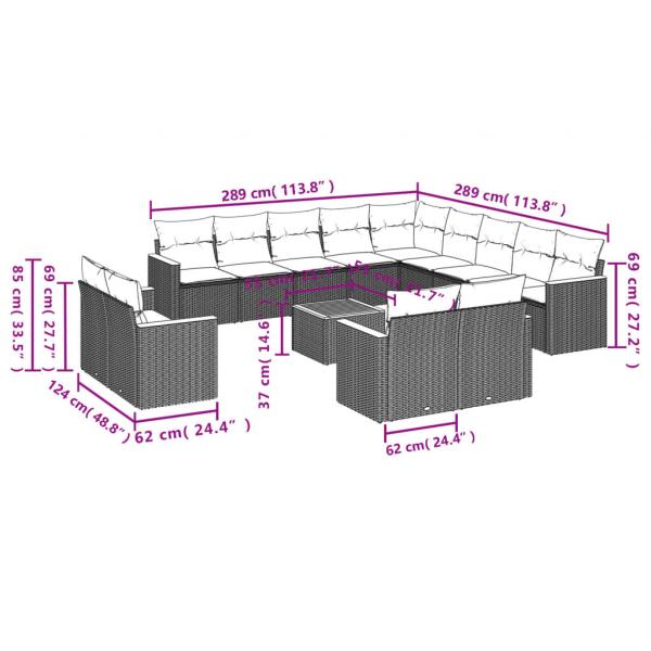 14-tlg. Garten-Sofagarnitur mit Kissen Schwarz Poly Rattan