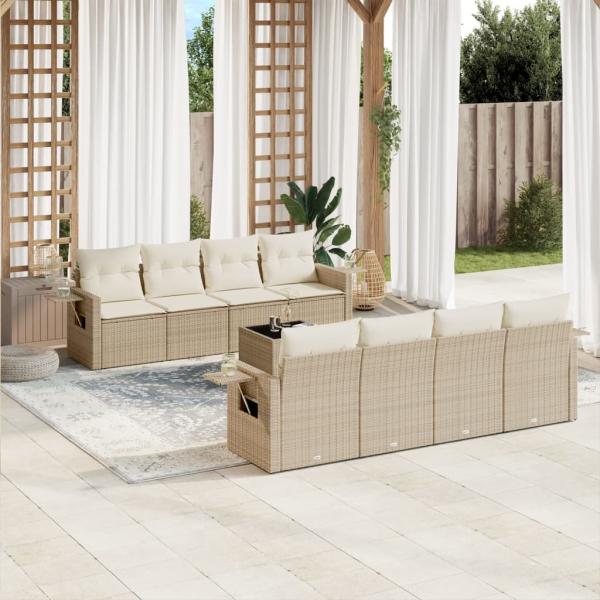 ARDEBO.de - 9-tlg. Garten-Sofagarnitur mit Kissen Beige Poly Rattan