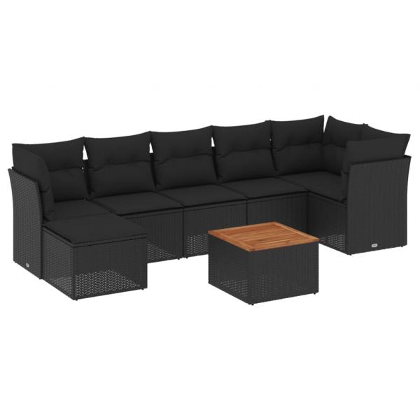 8-tlg. Garten-Sofagarnitur mit Kissen Schwarz Poly Rattan