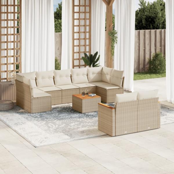 ARDEBO.de - 10-tlg. Garten-Sofagarnitur mit Kissen Beige Poly Rattan