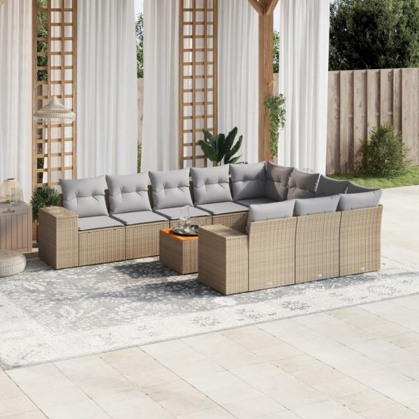 ARDEBO.de - 11-tlg. Garten-Sofagarnitur mit Kissen Beige Poly Rattan