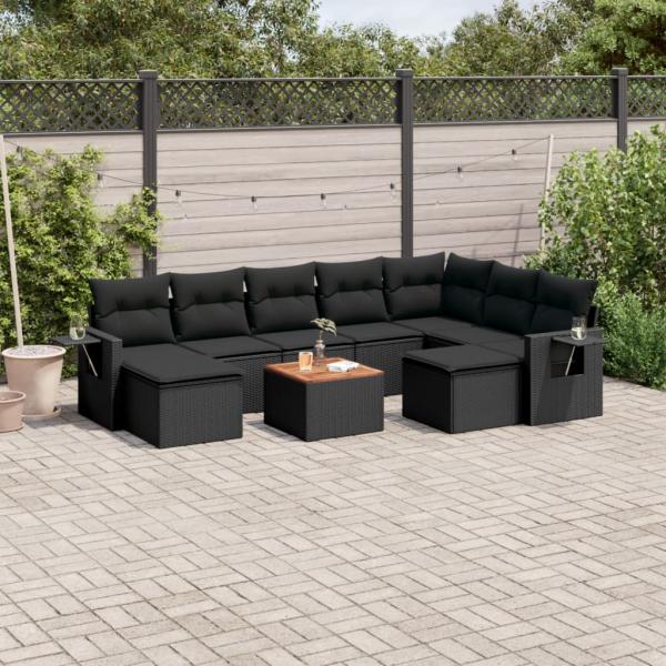 ARDEBO.de - 10-tlg. Garten-Sofagarnitur mit Kissen Schwarz Poly Rattan