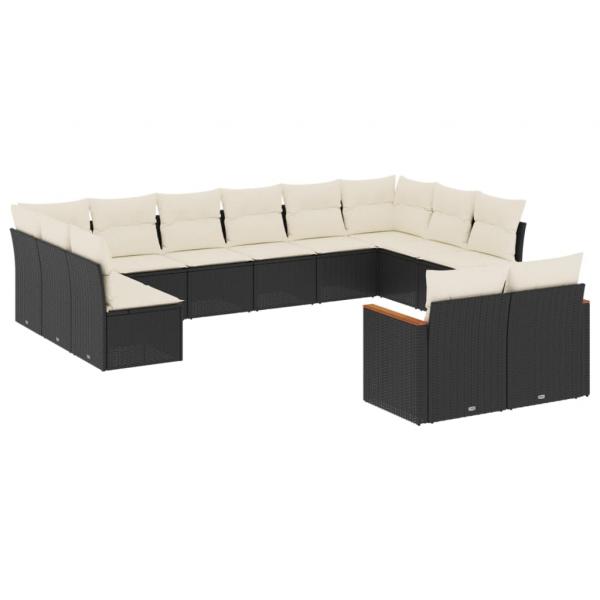 12-tlg. Garten-Sofagarnitur mit Kissen Schwarz Poly Rattan