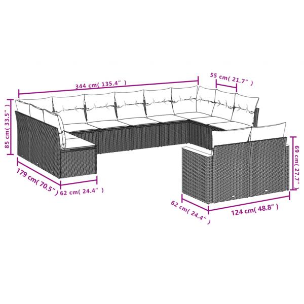 12-tlg. Garten-Sofagarnitur mit Kissen Schwarz Poly Rattan