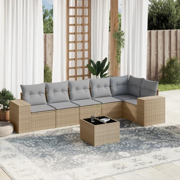 ARDEBO.de - 7-tlg. Garten-Sofagarnitur mit Kissen Beige Poly Rattan