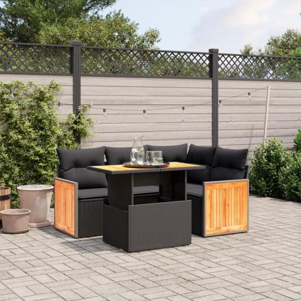 ARDEBO.de - 5-tlg. Garten-Sofagarnitur mit Kissen Schwarz Poly Rattan