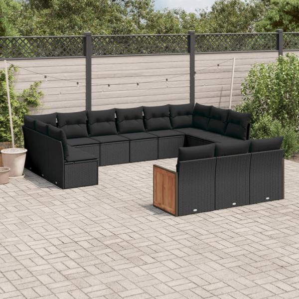 ARDEBO.de - 13-tlg. Garten-Sofagarnitur mit Kissen Schwarz Poly Rattan