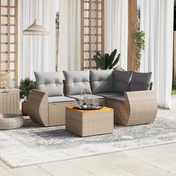 ARDEBO.de - 5-tlg. Garten-Sofagarnitur mit Kissen Beige Poly Rattan