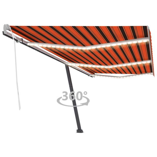 ARDEBO.de - Markise Manuell Einziehbar mit LED 600x300 cm Orange Braun