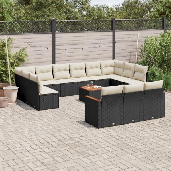 ARDEBO.de - 14-tlg. Garten-Sofagarnitur mit Kissen Schwarz Poly Rattan