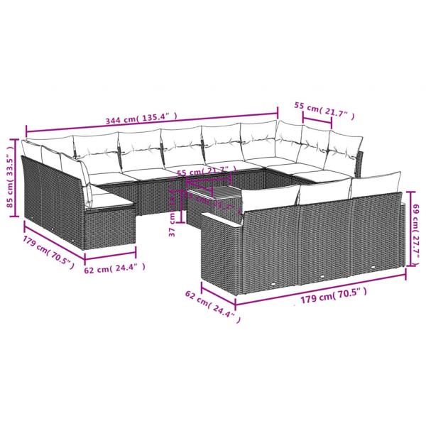 14-tlg. Garten-Sofagarnitur mit Kissen Schwarz Poly Rattan