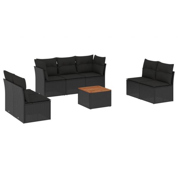 8-tlg. Garten-Sofagarnitur mit Kissen Schwarz Poly Rattan