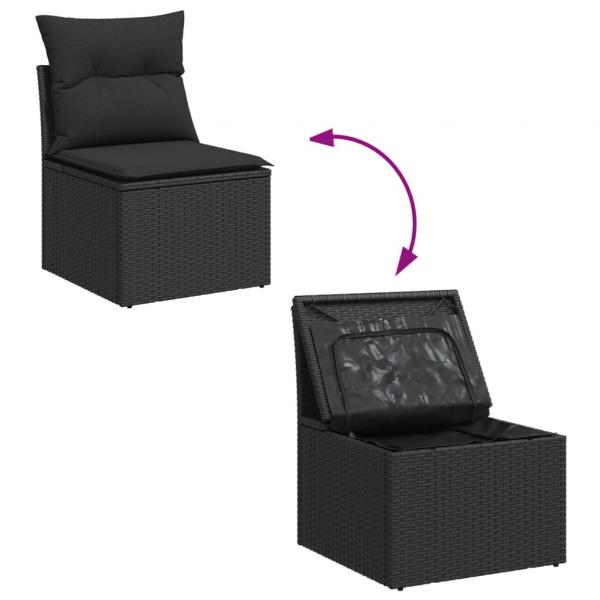 8-tlg. Garten-Sofagarnitur mit Kissen Schwarz Poly Rattan