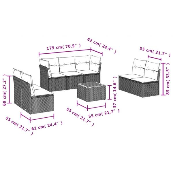 8-tlg. Garten-Sofagarnitur mit Kissen Schwarz Poly Rattan