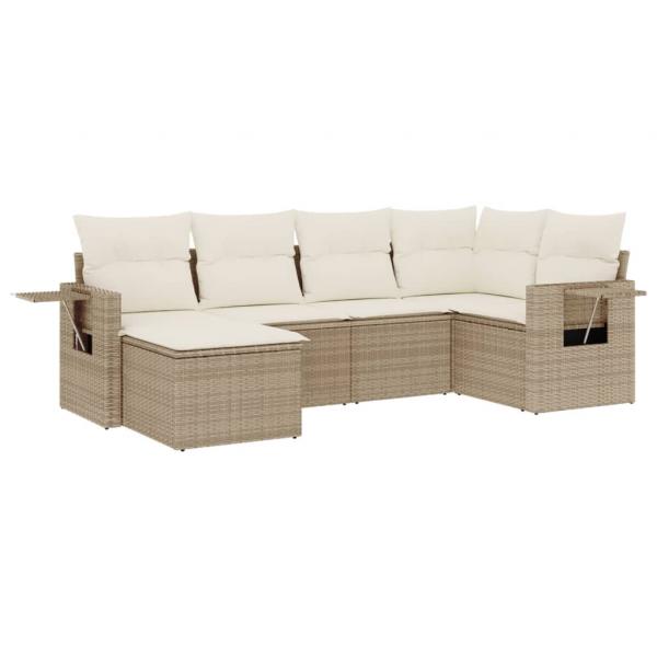 6-tlg. Garten-Sofagarnitur mit Kissen Beige Poly Rattan