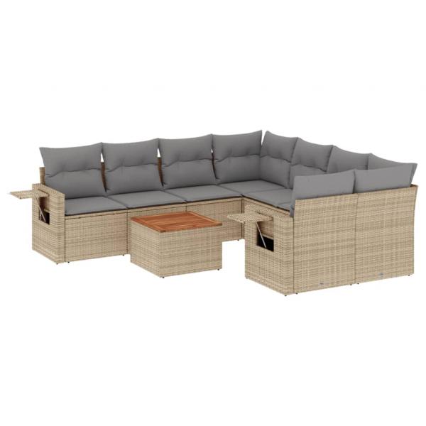 9-tlg. Garten-Sofagarnitur mit Kissen Beige Poly Rattan