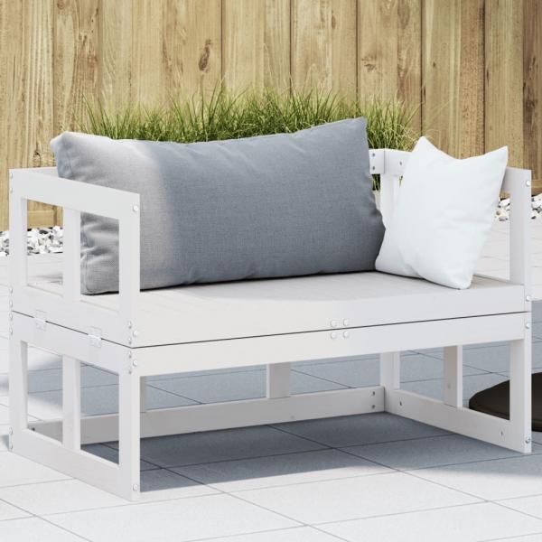 ARDEBO.de - 2-in-1 Gartensofa Verlängerbar Weiß Massivholz Kiefer