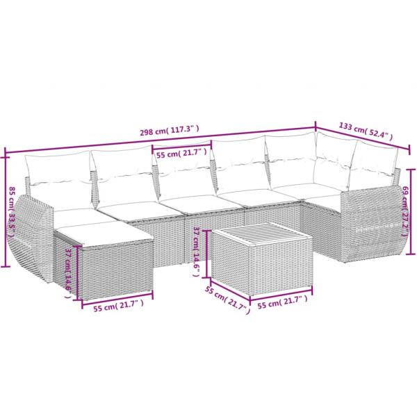 8-tlg. Garten-Sofagarnitur mit Kissen Schwarz Poly Rattan