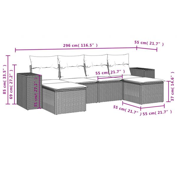 6-tlg. Garten-Sofagarnitur mit Kissen Schwarz Poly Rattan