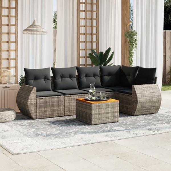 ARDEBO.de - 6-tlg. Garten-Sofagarnitur mit Kissen Grau Poly Rattan