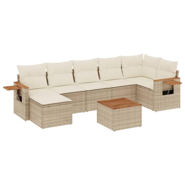 8-tlg. Garten-Sofagarnitur mit Kissen Beige Poly Rattan