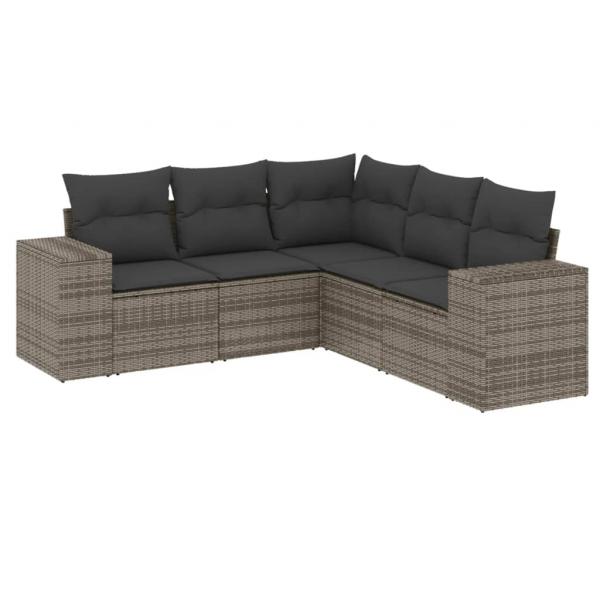 5-tlg. Garten-Sofagarnitur mit Kissen Grau Poly Rattan