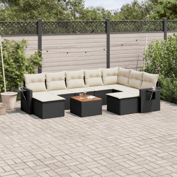 ARDEBO.de - 10-tlg. Garten-Sofagarnitur mit Kissen Schwarz Poly Rattan