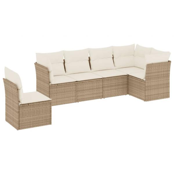 6-tlg. Garten-Sofagarnitur mit Kissen Beige Poly Rattan