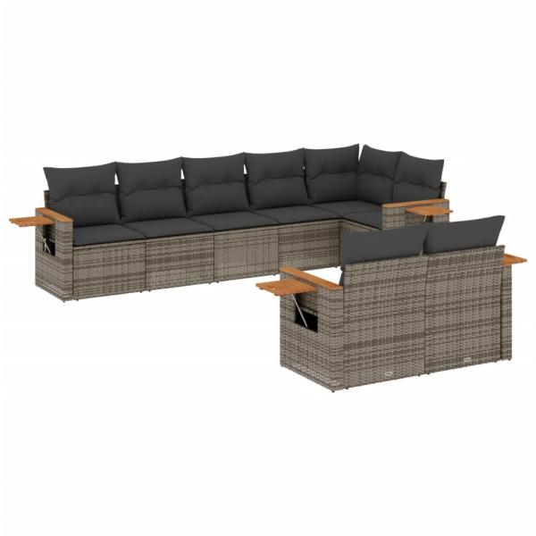 8-tlg. Garten-Sofagarnitur mit Kissen Grau Poly Rattan