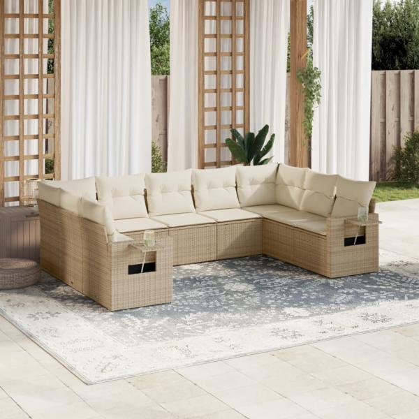 ARDEBO.de - 9-tlg. Garten-Sofagarnitur mit Kissen Beige Poly Rattan