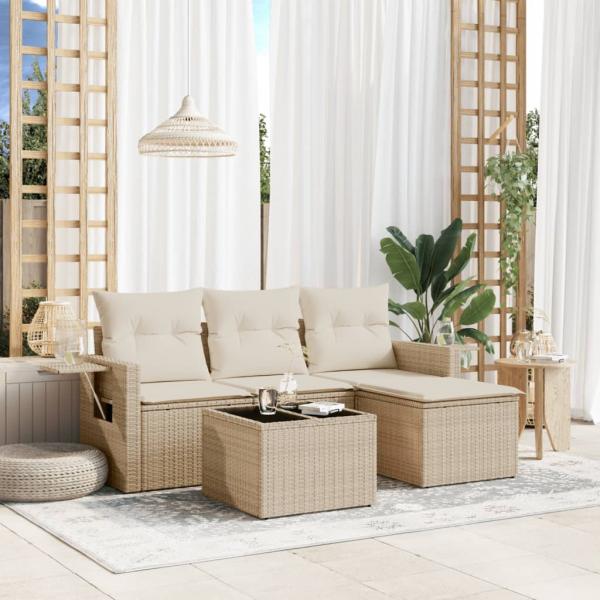 ARDEBO.de - 4-tlg. Garten-Sofagarnitur mit Kissen Beige Poly Rattan