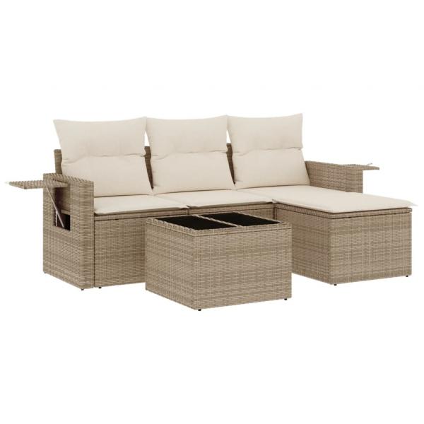 4-tlg. Garten-Sofagarnitur mit Kissen Beige Poly Rattan