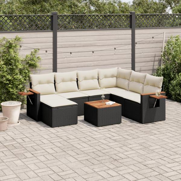 ARDEBO.de - 8-tlg. Garten-Sofagarnitur mit Kissen Schwarz Poly Rattan