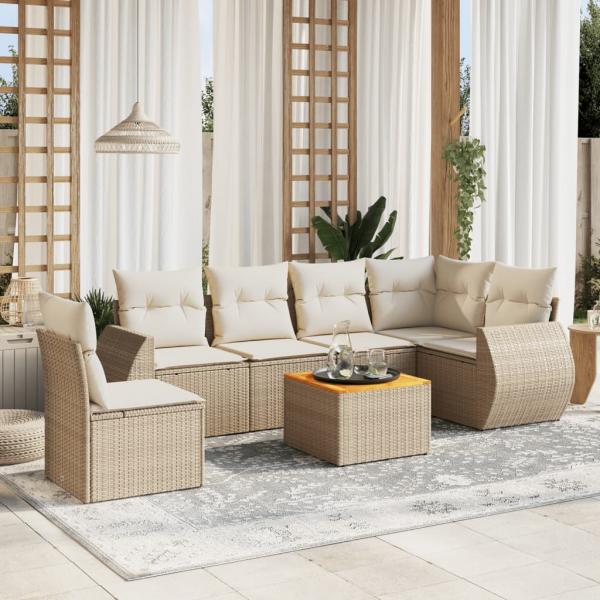 ARDEBO.de - 7-tlg. Garten-Sofagarnitur mit Kissen Beige Poly Rattan